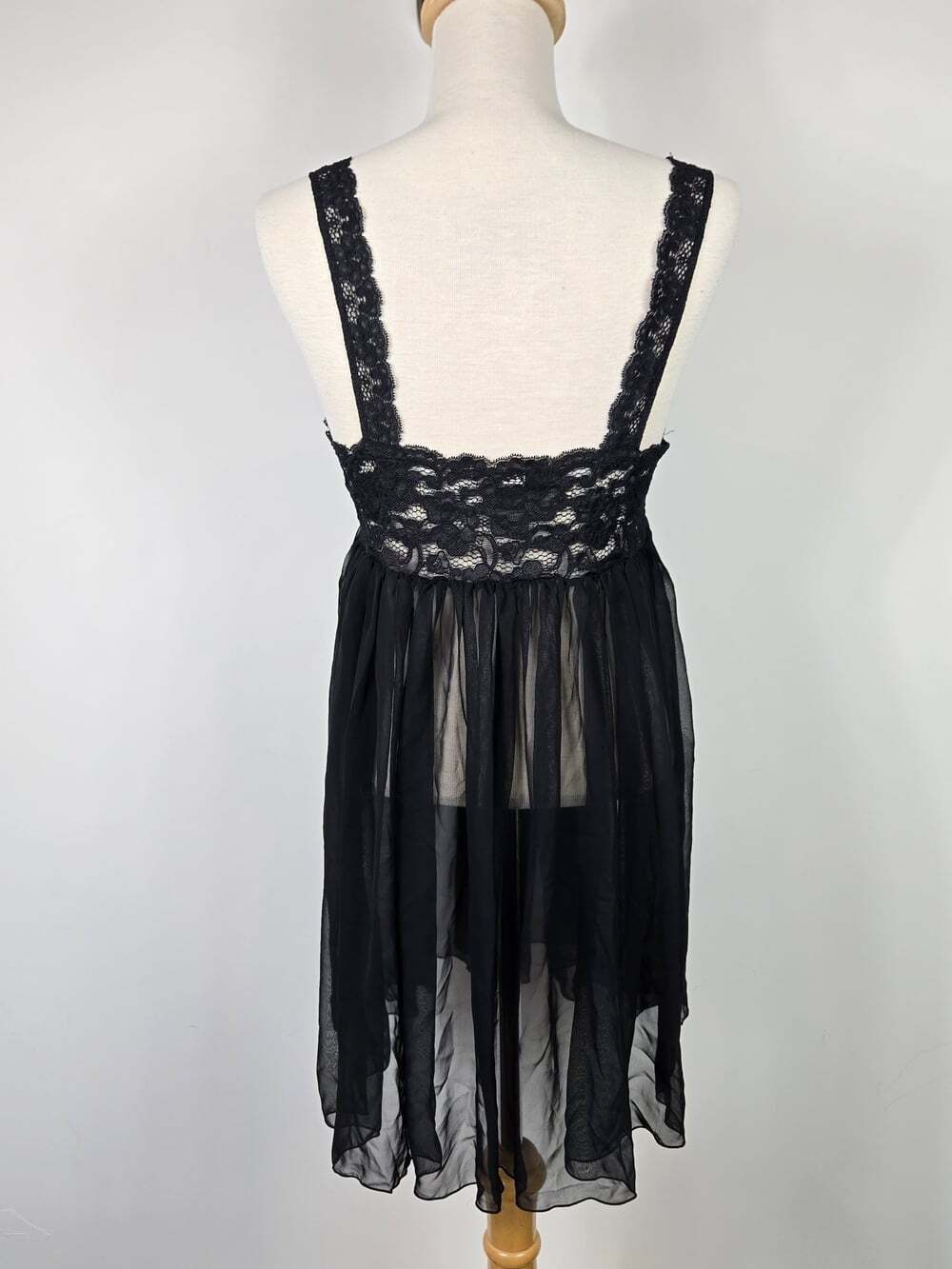 Scandale Paris Vintage Black Lace Chiffon Babydoll Mini Nightgown Lingerie Small - Picture 14 of 16